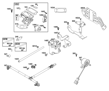 Throttle Body And Fuel Supply Group Diagram and Parts List for 61G477-0007-J1 400000 - 699999 Briggs and Stratton Engine